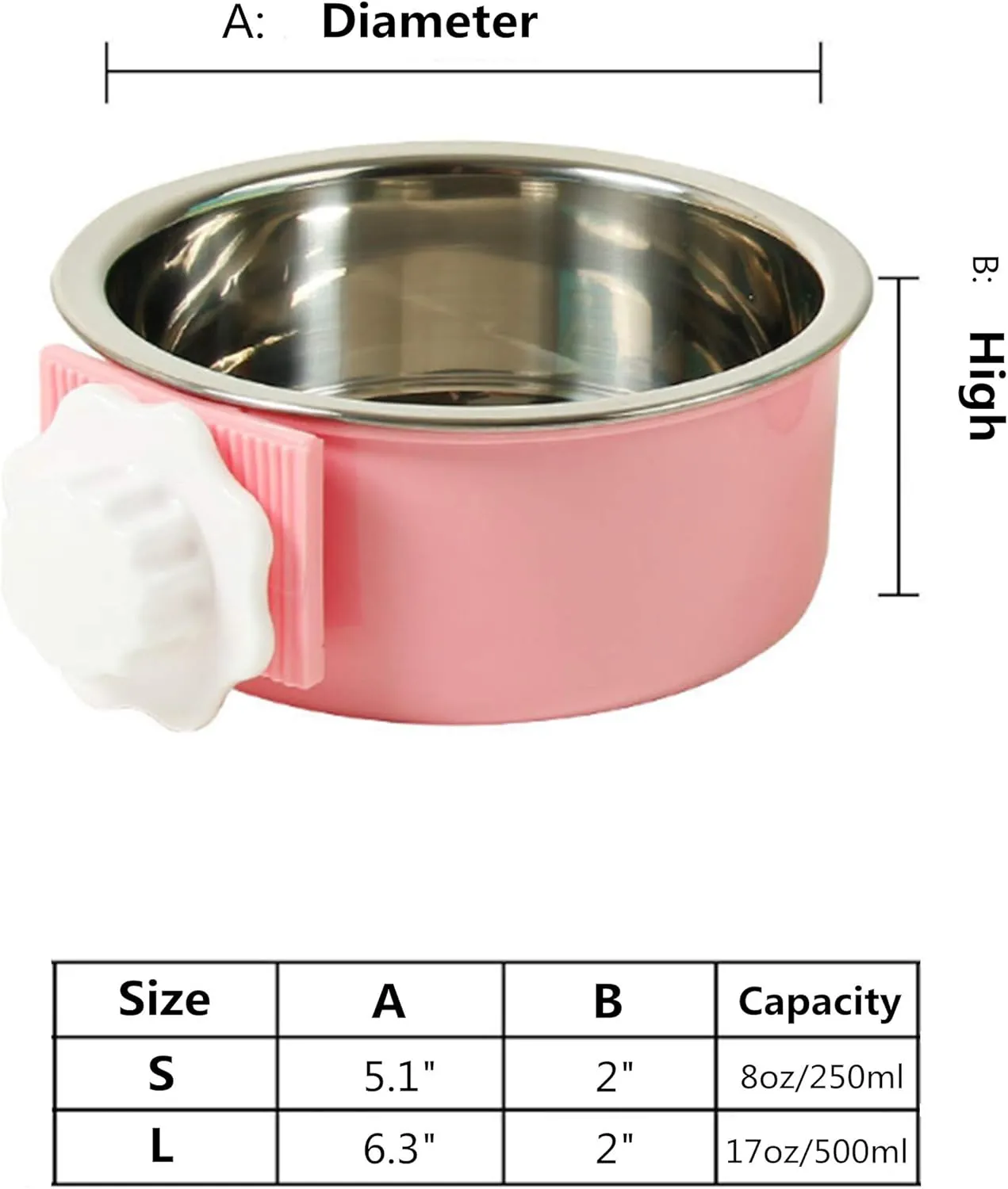 THAIN Crate Dog Bowl Removable Stainless Steel Hanging Pet Cage Bowl Water Food Feeder Coop Cup for Cat, Puppy, Birds, Rats, Guinea Pigs (Small, Blue)
