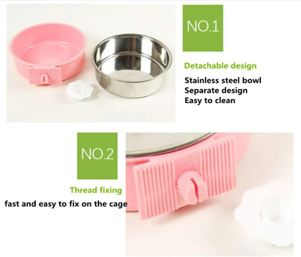 THAIN Crate Dog Bowl Removable Stainless Steel Hanging Pet Cage Bowl Water Food Feeder Coop Cup for Cat, Puppy, Birds, Rats, Guinea Pigs (Small, Blue)
