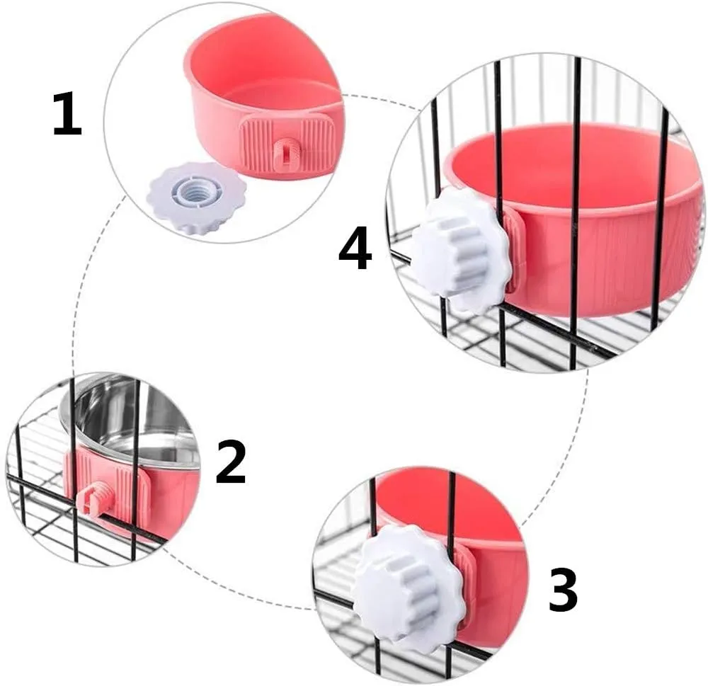 THAIN Crate Dog Bowl Removable Stainless Steel Hanging Pet Cage Bowl Water Food Feeder Coop Cup for Cat, Puppy, Birds, Rats, Guinea Pigs (Small, Blue)